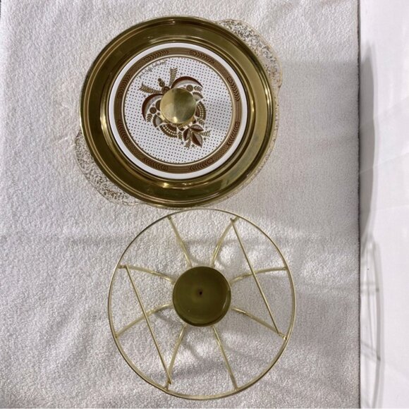 Vintage Anchor Hocking Fire King Gold Fleck Casserole & Stand Georges Briard Lid - Picture 9 of 15